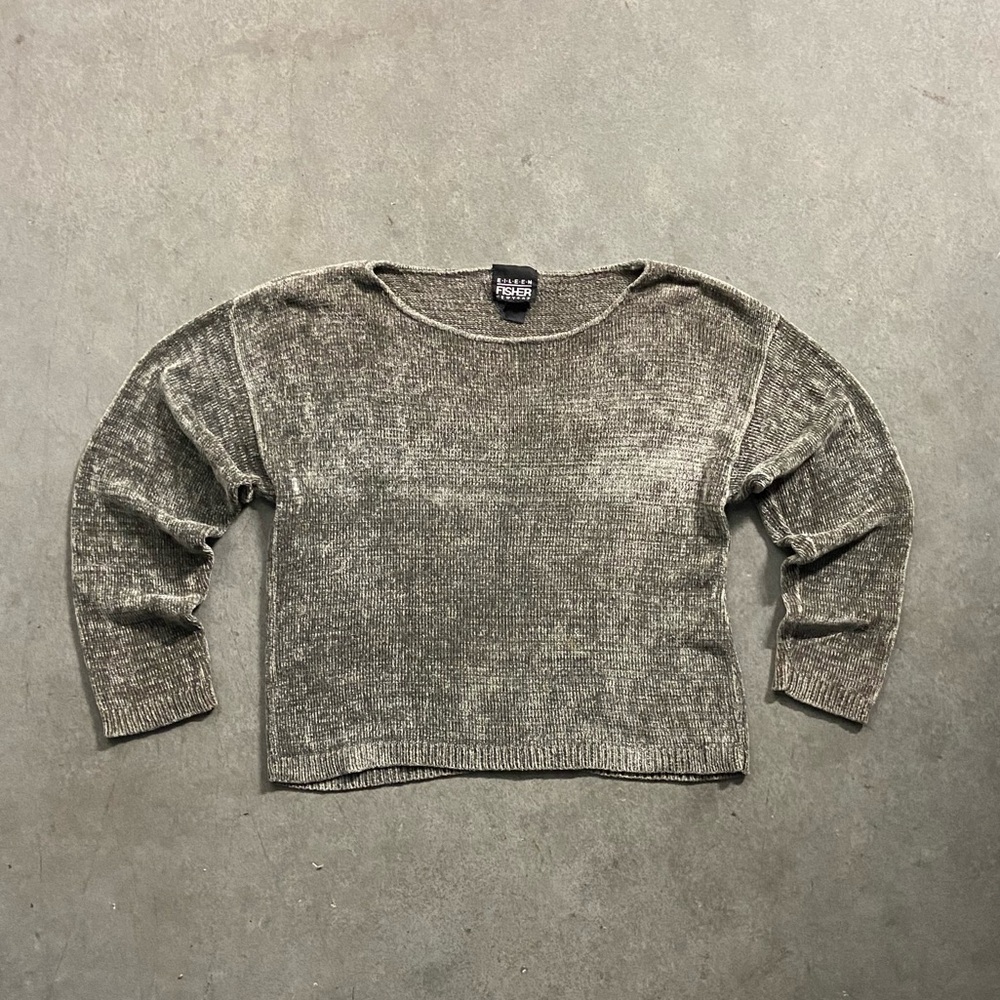 Eileen Fisher Textured Gray Knit Sweater Top